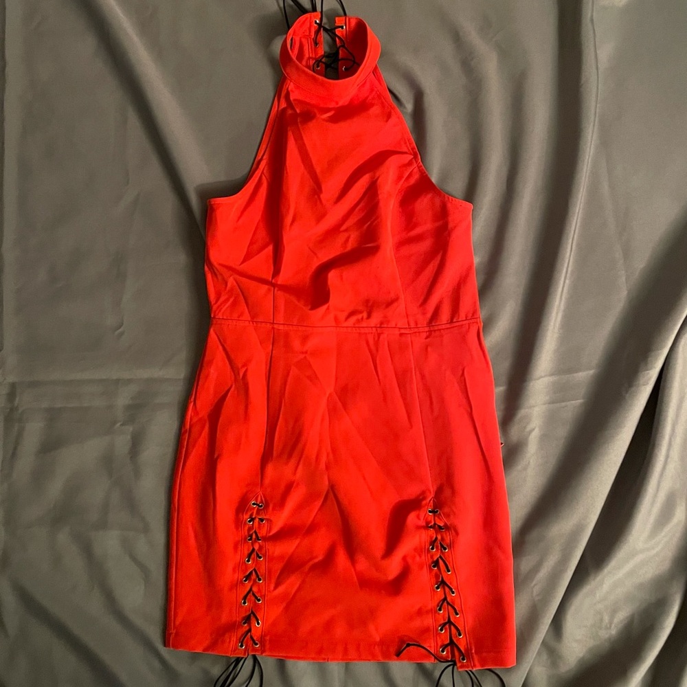 Red party dress size medium w black laces